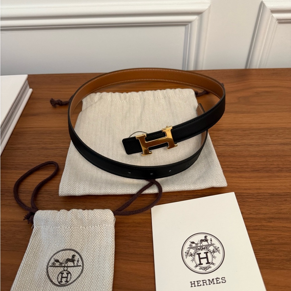 Hermes leather belt with gold buckle